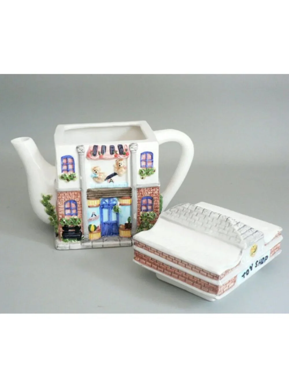 Toy Shop VINTAGE White/Multicolor Teapot w/Lid by Starite Industries, H-7